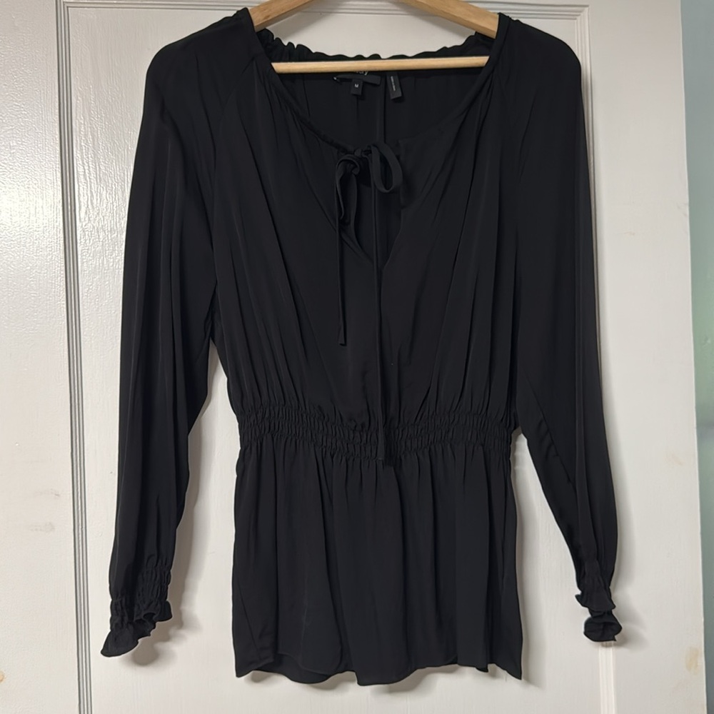 Theory Light Blue Silk Blouse with Gathered Waist